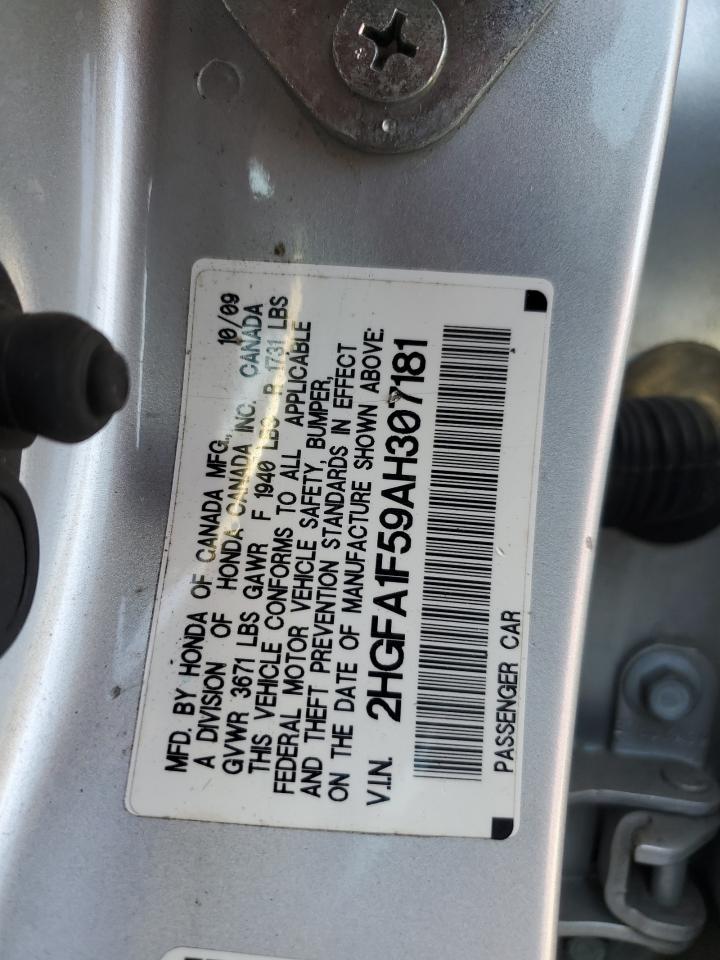 2010 Honda Civic VIN 2HGFA1F59AH307181 Copart auction photo, rear end / front end damage thumbnail 14