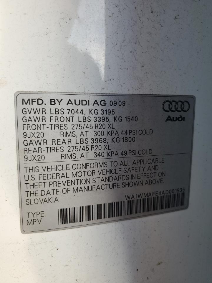 2010 Audi Q7 VIN WA1WMAFE4AD001535 Copart auction photo, mechanical damage thumbnail 13