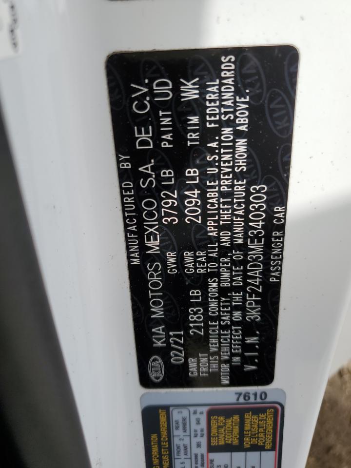 2021 KIA Forte VIN 3KPF24AD3ME340303 Copart auction photo, rear end damage thumbnail 12