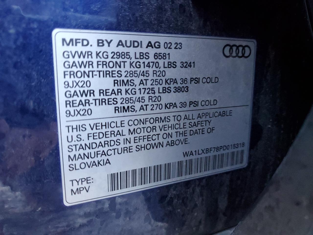 2023 Audi Q7 VIN WA1LXBF78PD015318 Copart auction photo, front end / mechanical damage thumbnail 15