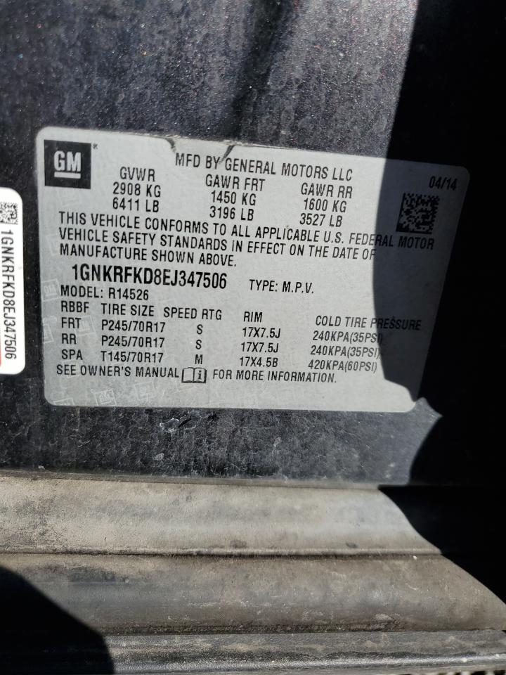 2014 Chevrolet Traverse VIN 1GNKRFKD8EJ347506 Copart auction photo, all over damage thumbnail 13