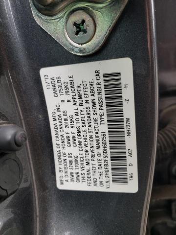 2013 Honda Civic VIN 2HGFB2F55DH602561 Copart auction photo, rear end / front end damage thumbnail 12