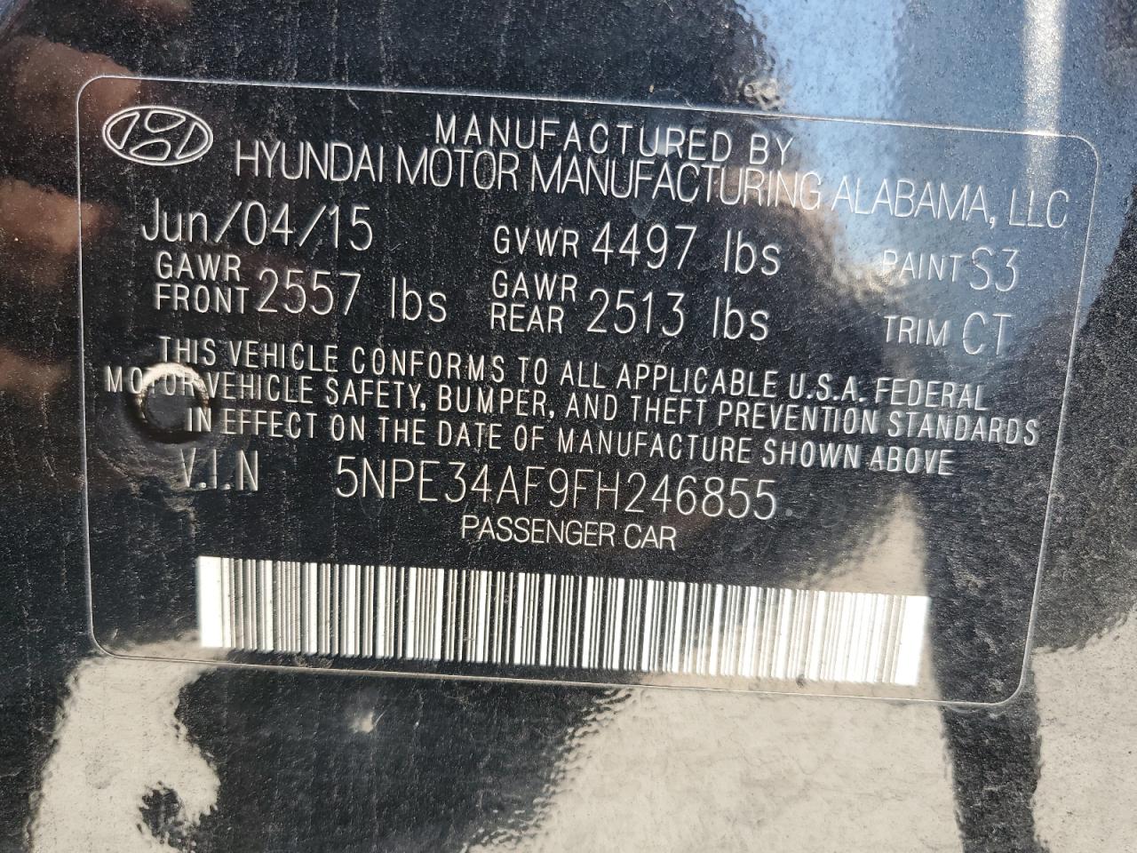 2015 Hyundai Sonata VIN 5NPE34AF9FH246855 Copart auction photo, side damage thumbnail 12
