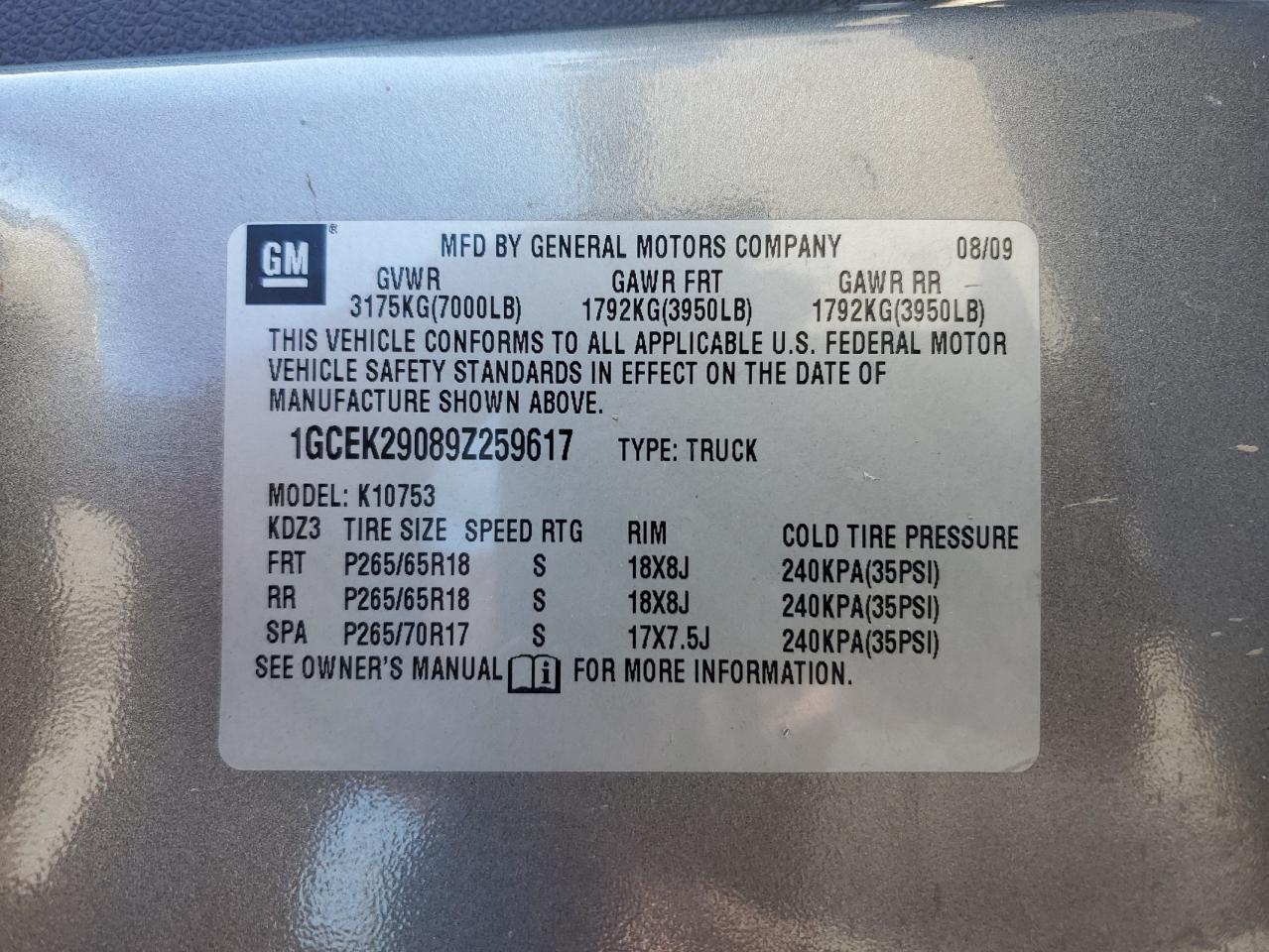 2009 Chevrolet Silverado VIN 1GCEK29089Z259617 Copart auction photo, front end / side damage thumbnail 13