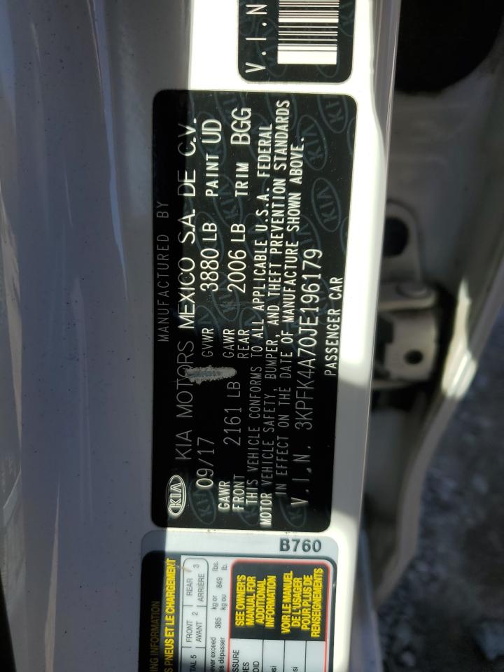 2018 KIA Forte VIN 3KPFK4A70JE196179 Copart auction photo, rear end damage thumbnail 12