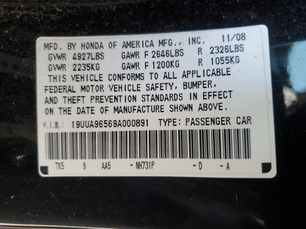 2009 Acura TL VIN 19UUA96569A000891 Copart auction photo, front end / side damage thumbnail 12