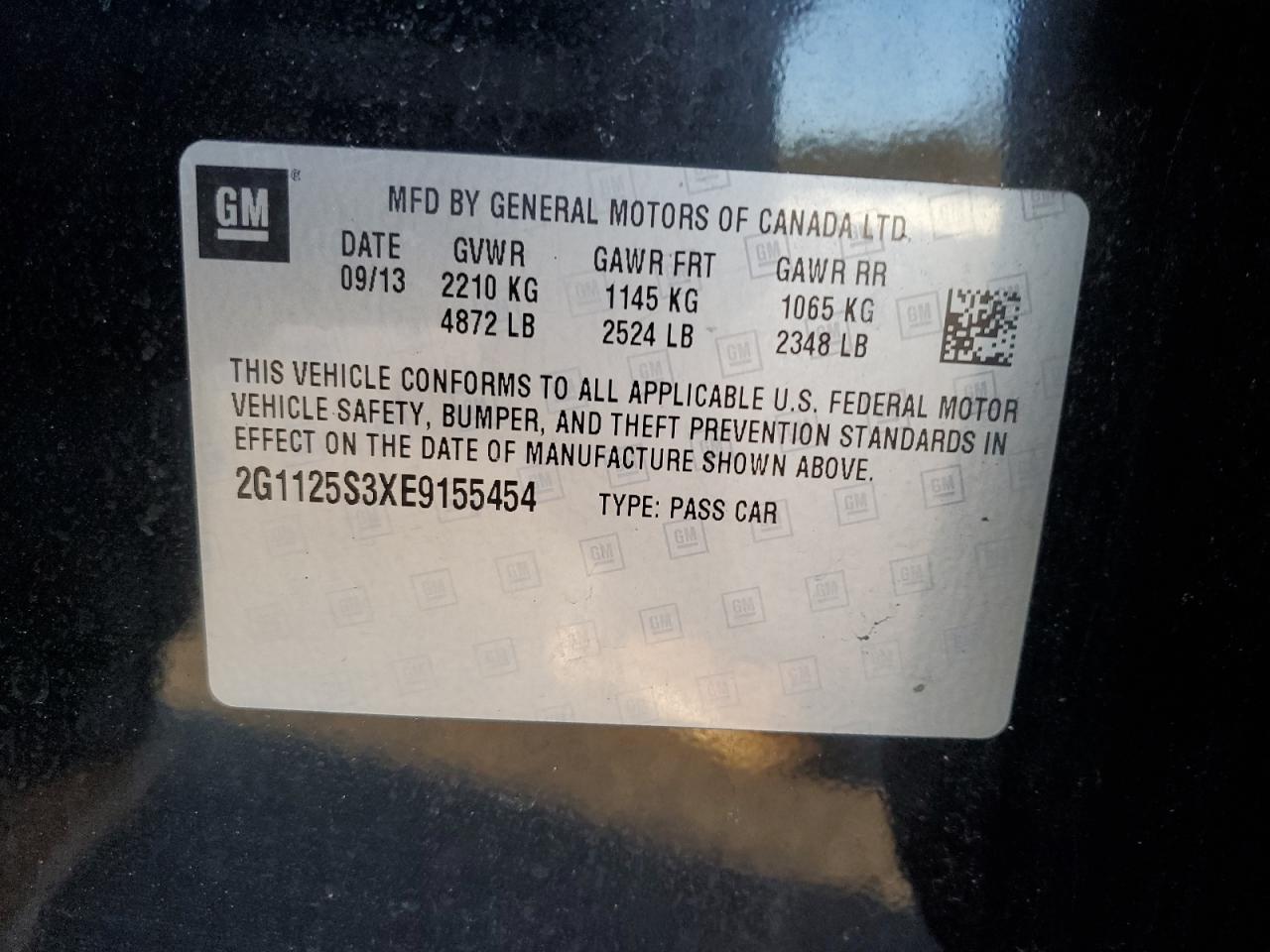 2014 Chevrolet Impala VIN 2G1125S3XE9155454 Copart auction photo, front end / minor dent/scratches damage thumbnail 12