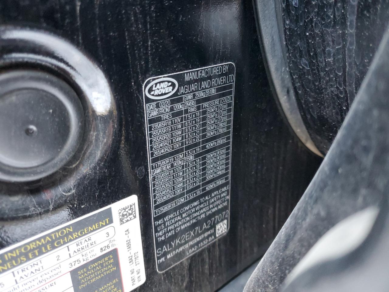 2020 Land Rover Range Rover VIN SALYK2EX7LA277072 Copart auction photo, front end / rear end damage thumbnail 13