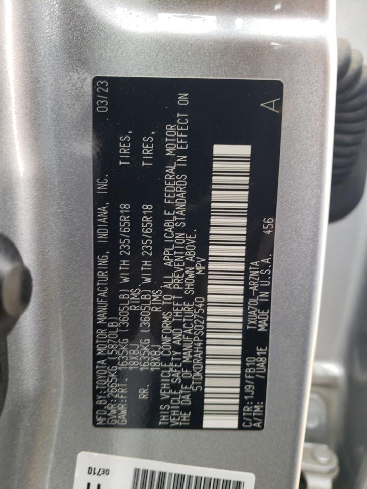 2023 Toyota Highlander VIN 5TDKDRAH4PS027540 Copart auction photo, rear end damage thumbnail 13