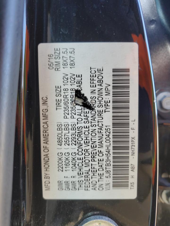 2017 Acura RDX VIN 5J8TB3H54HL004251 Copart auction photo, hail / side damage thumbnail 13