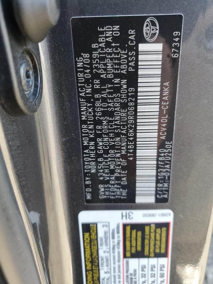 2009 Toyota Camry VIN 4T4BE46K29R068219 Copart auction photo, front end / side damage thumbnail 12