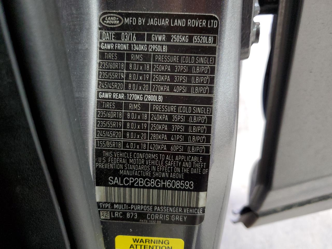 2016 Land Rover Discovery VIN SALCP2BG8GH608593 Copart auction photo, rear end damage thumbnail 14