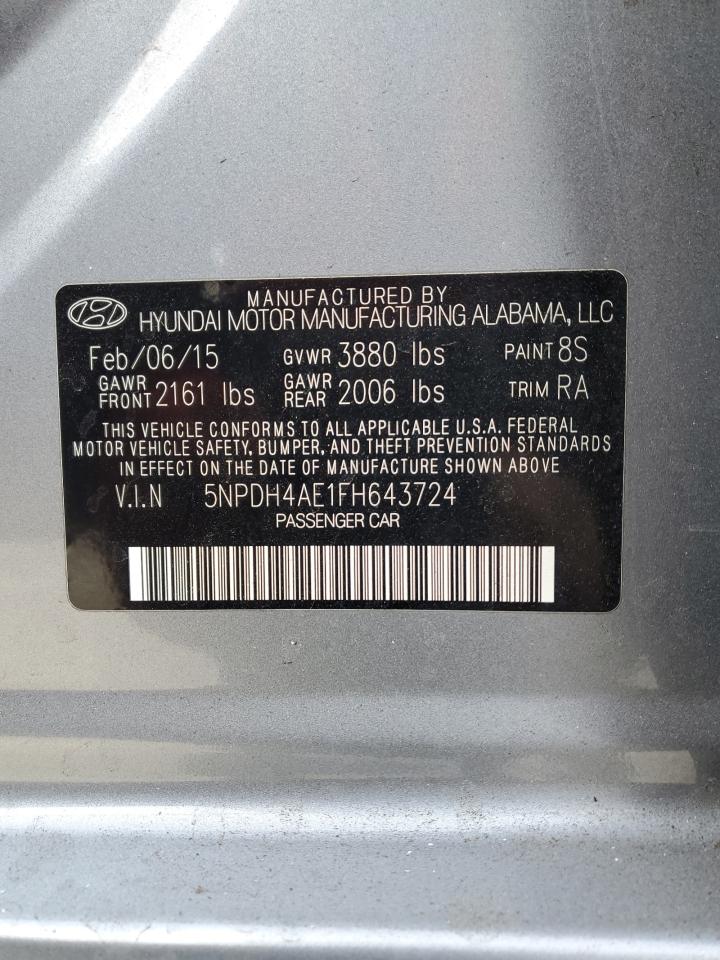 2015 Hyundai Elantra VIN 5NPDH4AE1FH643724 Copart auction photo, undercarriage / rear end damage thumbnail 12