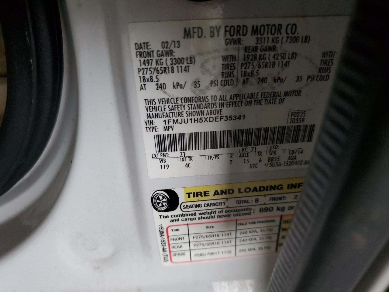 2013 Ford Expedition VIN 1FMJU1H5XDEF35341 Copart auction photo, front end damage thumbnail 12