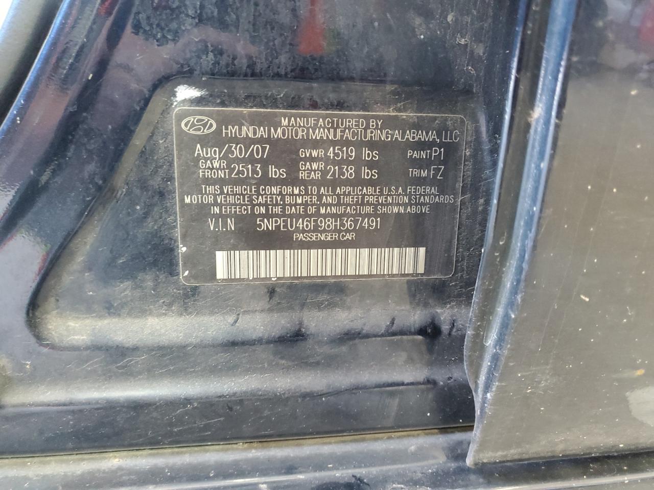 2008 Hyundai Sonata VIN 5NPEU46F98H367491 Copart auction photo, burn - engine / minor dent/scratches damage thumbnail 14