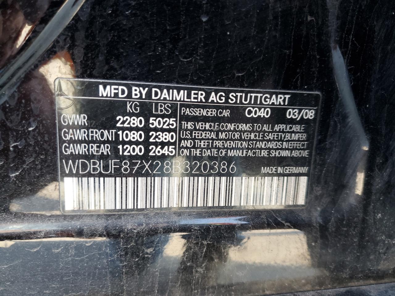 2008 Mercedes-Benz E-klasse VIN WDBUF87X28B320386 Copart auction photo, front end damage thumbnail 12