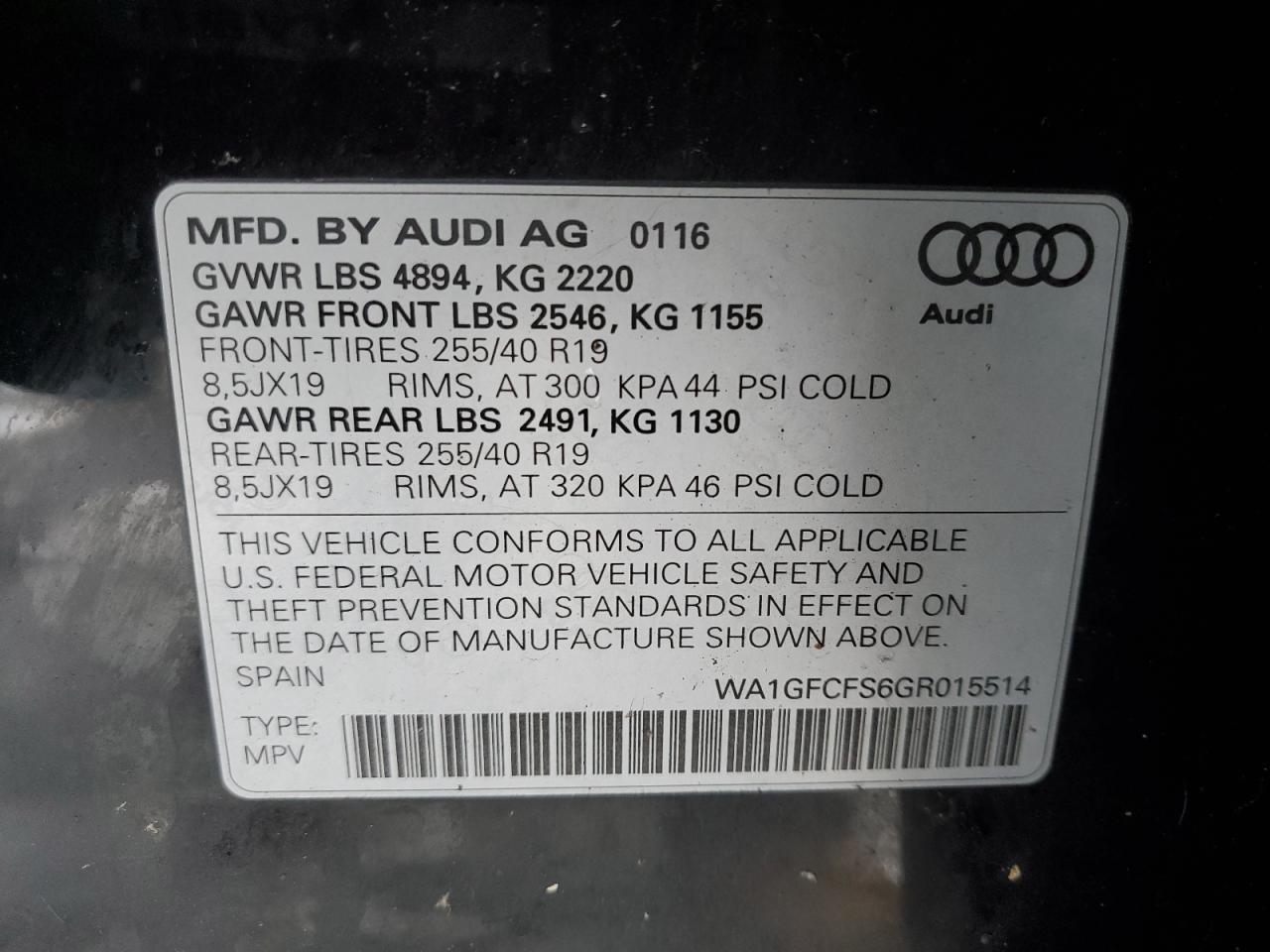 2016 Audi Q3 VIN WA1GFCFS6GR015514 Copart auction photo, side / minor dent/scratches damage thumbnail 12
