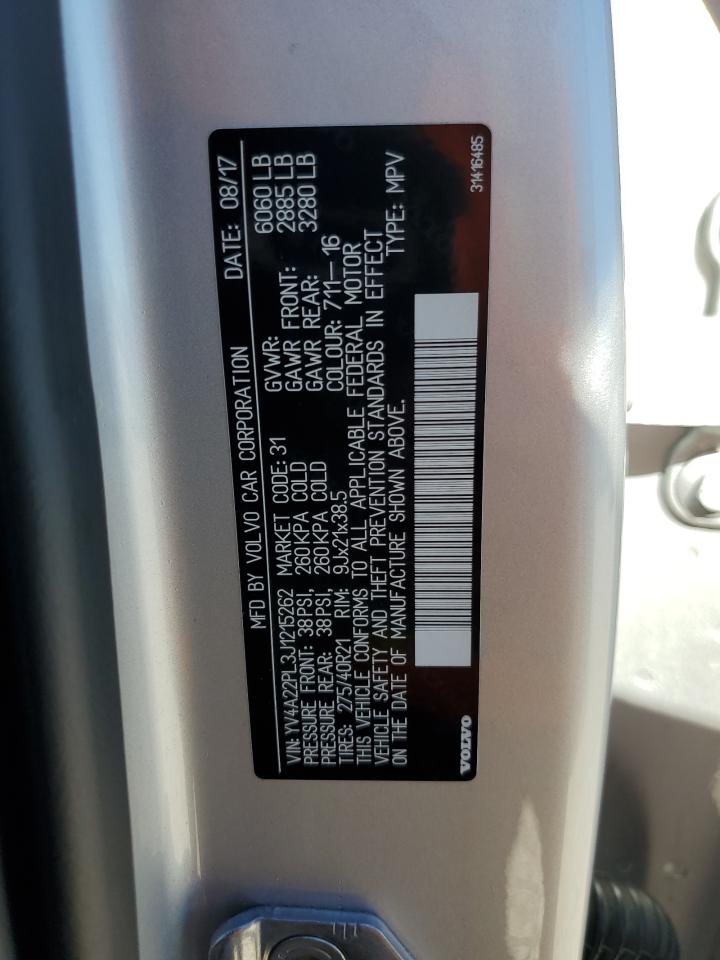 2018 Volvo XC90 VIN YV4A22PL3J1215262 Copart auction photo, rear end / side damage thumbnail 14
