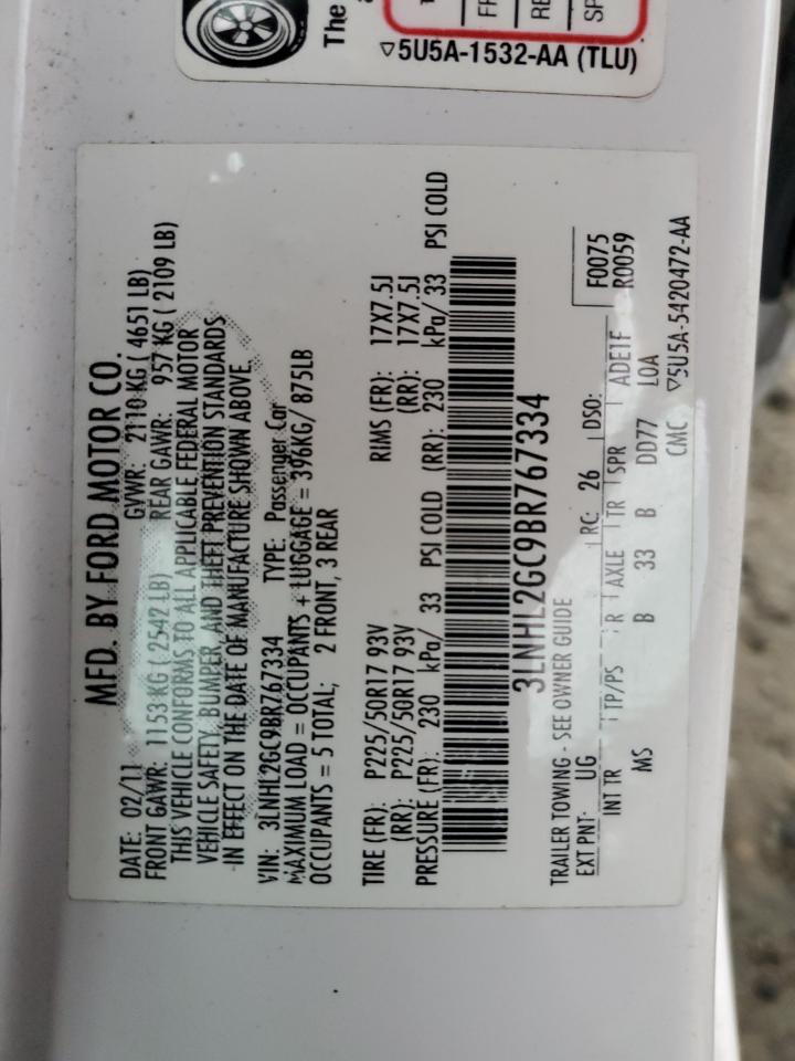 2011 Lincoln MKZ VIN 3LNHL2GC9BR767334 Copart auction photo, rear end damage thumbnail 13