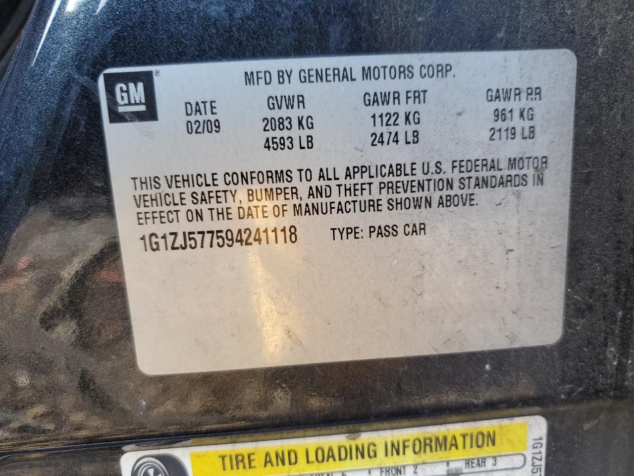 2009 Chevrolet Malibu VIN 1G1ZJ577594241118 Copart auction photo, front end damage thumbnail 12