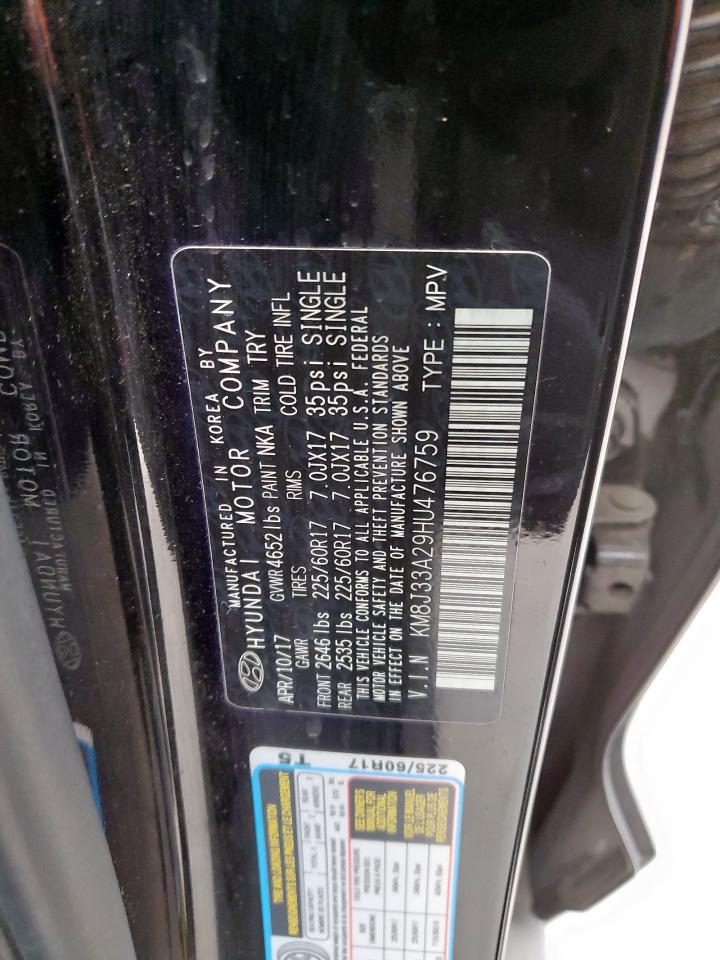 2017 Hyundai Tucson VIN KM8J33A29HU476759 Copart auction photo, front end damage thumbnail 13