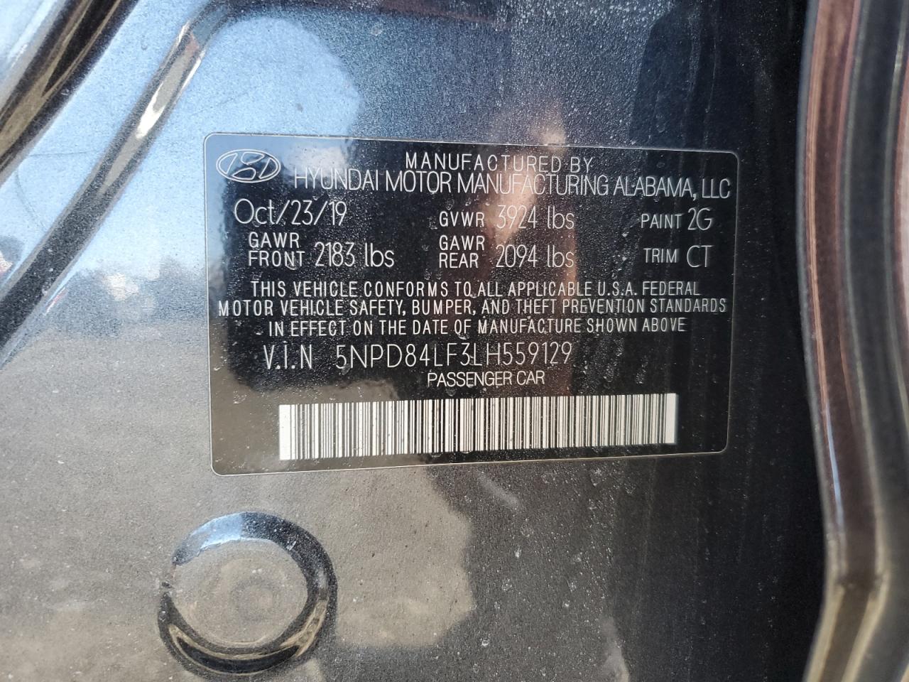 2020 Hyundai Elantra VIN 5NPD84LF3LH559129 Copart auction photo, vandalism / minor dent/scratches damage thumbnail 12