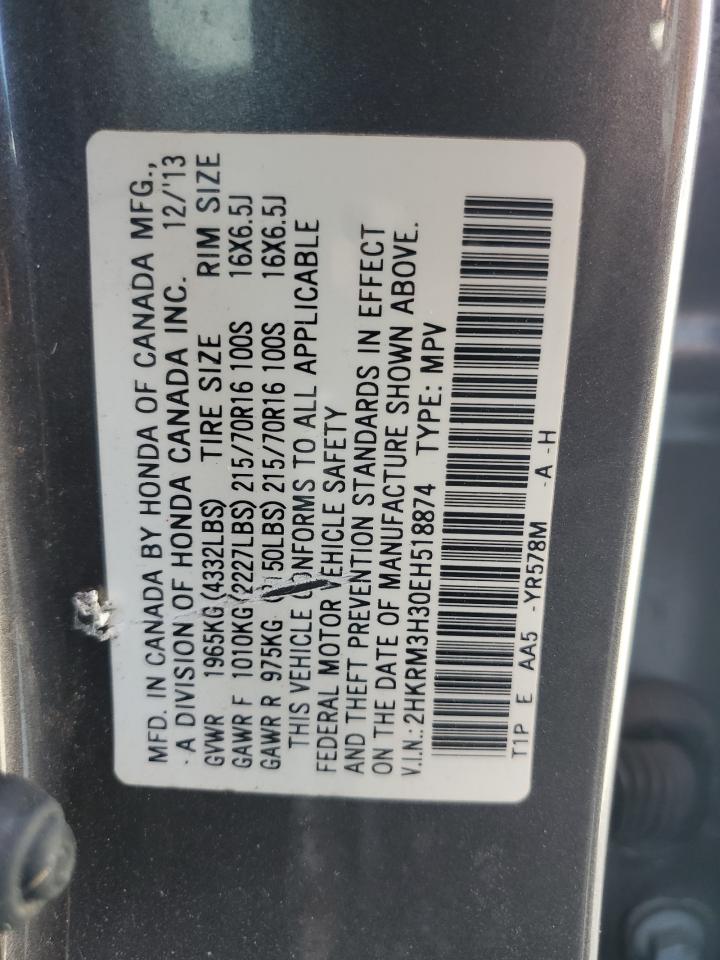2014 Honda CR-V VIN 2HKRM3H30EH518874 Copart auction photo, rear end / minor dent/scratches damage thumbnail 13