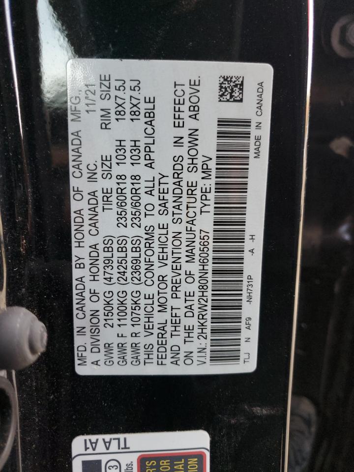 2022 Honda CR-V VIN 2HKRW2H80NH605657 Copart auction photo, front end damage thumbnail 14