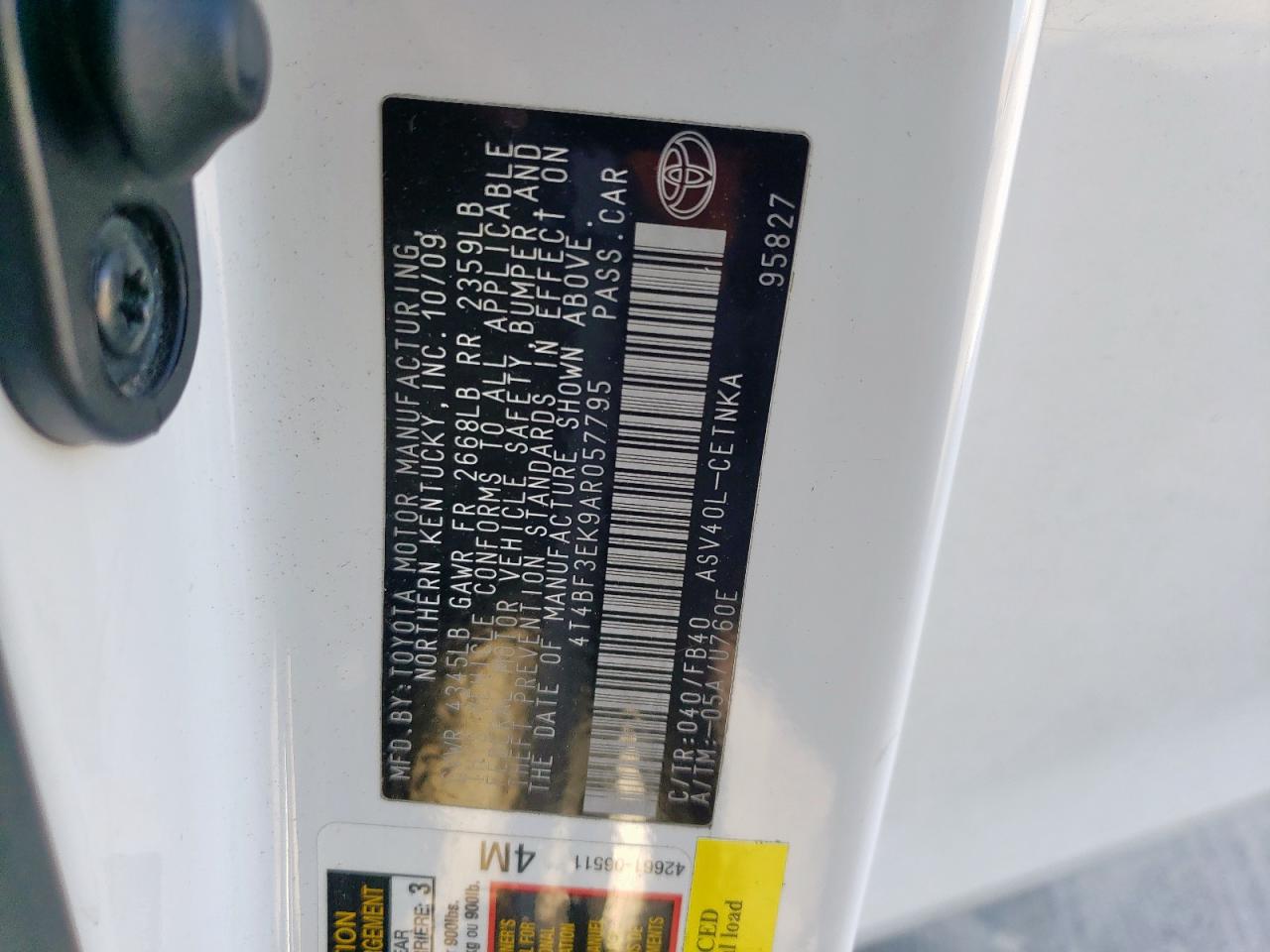 2010 Toyota Camry VIN 4T4BF3EK9AR057795 Copart auction photo, rear end damage thumbnail 15