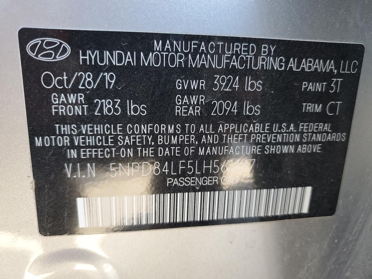 2020 Hyundai Elantra VIN 5NPD84LF5LH561447 Copart auction photo, front end / side damage thumbnail 13