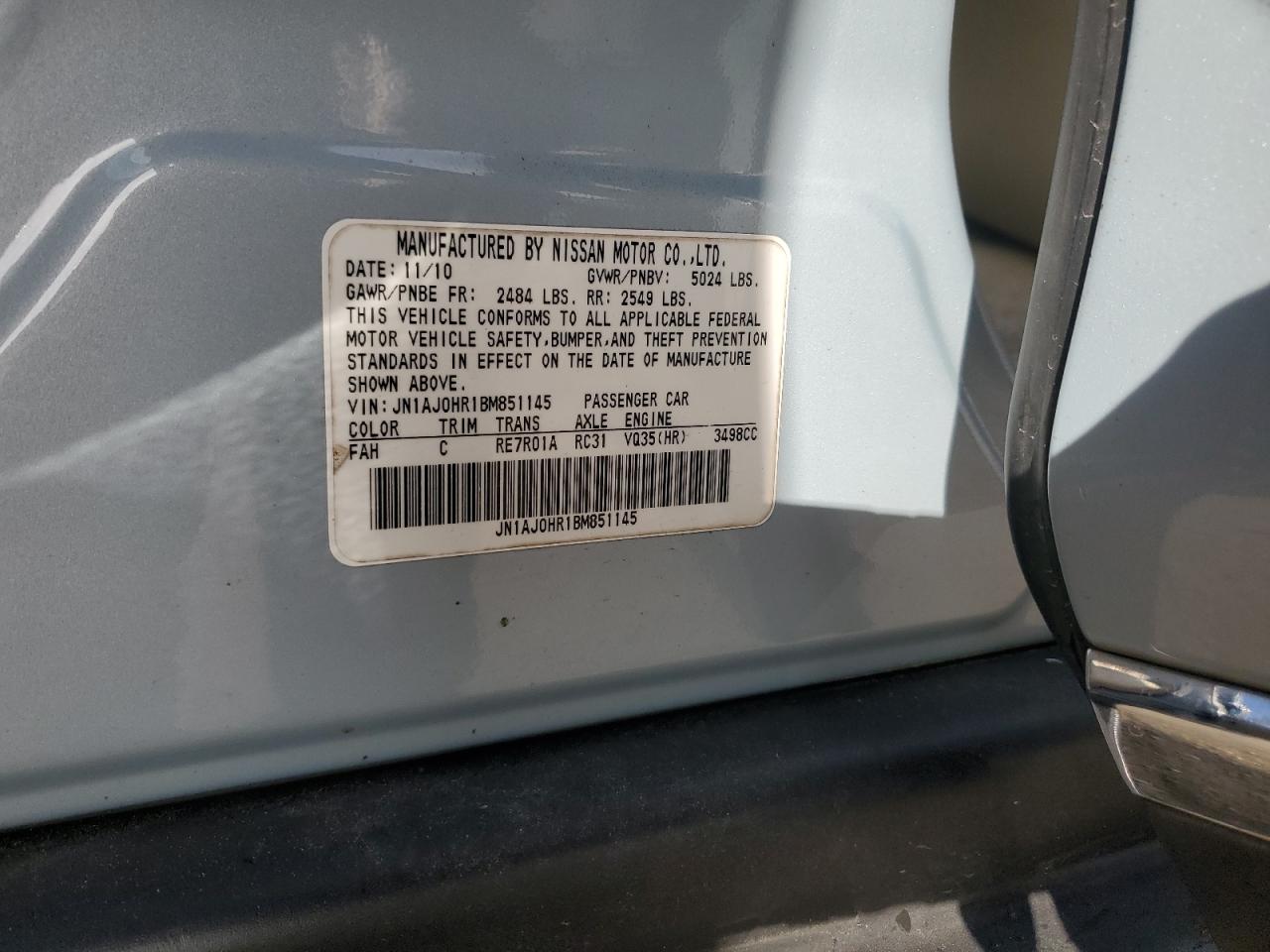 2011 Infiniti EX VIN JN1AJ0HR1BM851145 Copart auction photo, front end / undercarriage damage thumbnail 15