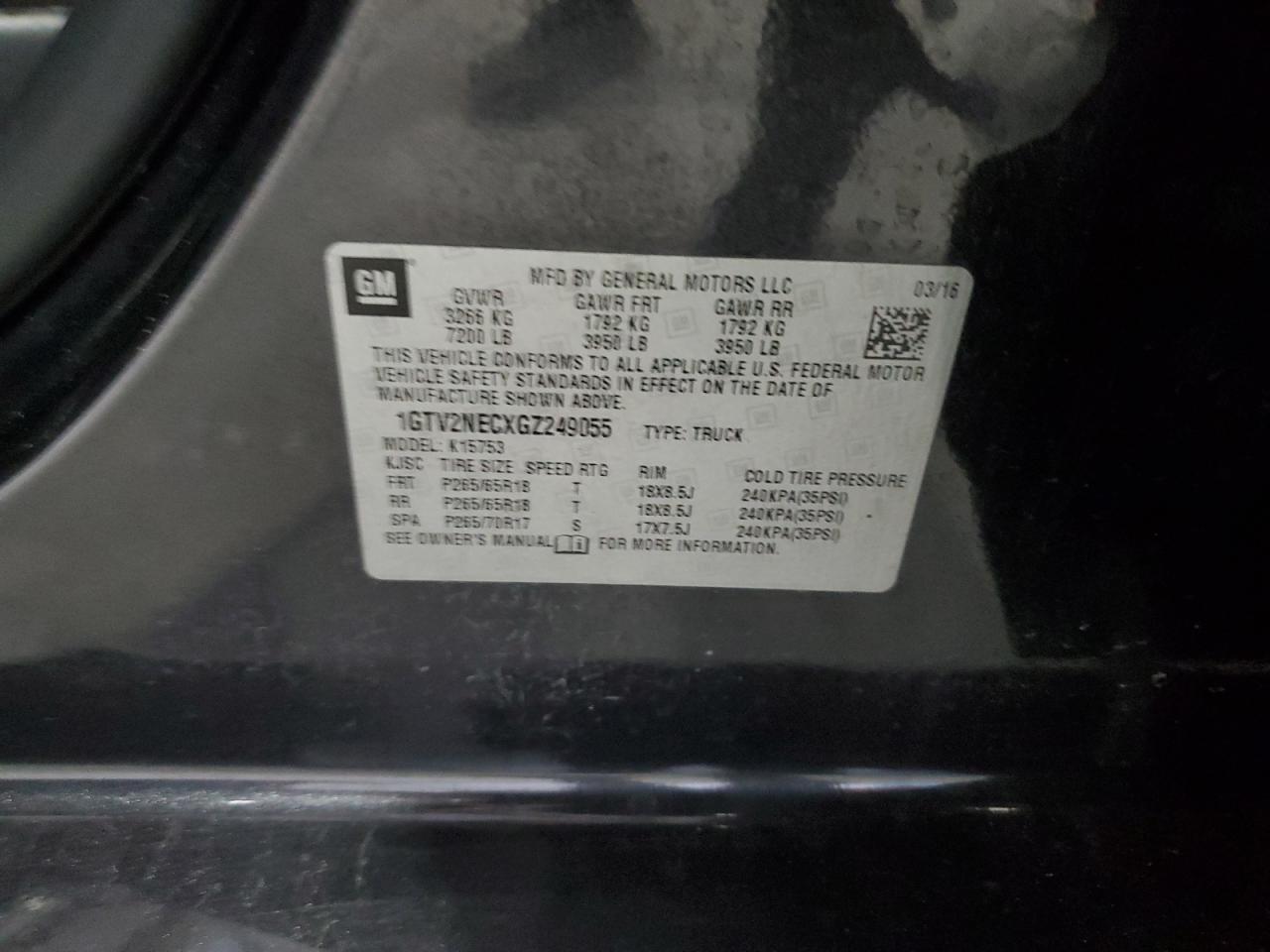 2016 GMC Sierra VIN 1GTV2NECXGZ249055 Copart auction photo, side / front end damage thumbnail 13