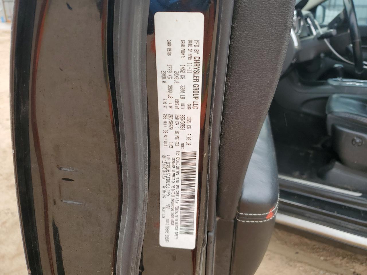 2012 Dodge Durango VIN 1C4SDHET7CC180918 Copart auction photo, side / rear end damage thumbnail 15