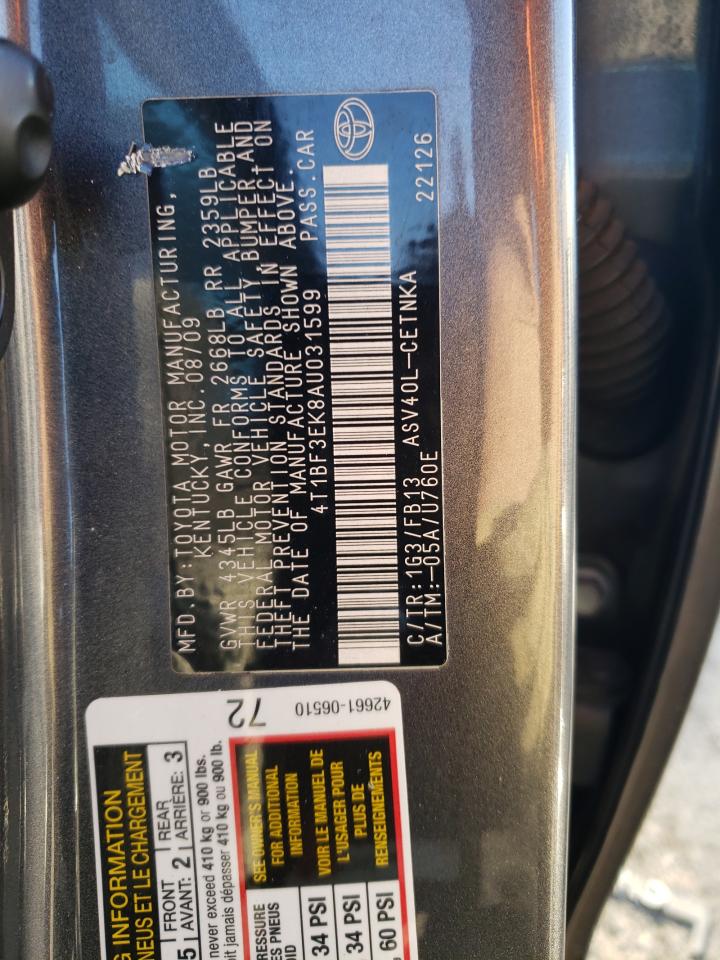 2010 Toyota Camry VIN 4T1BF3EK8AU031599 Copart auction photo, front end damage thumbnail 15