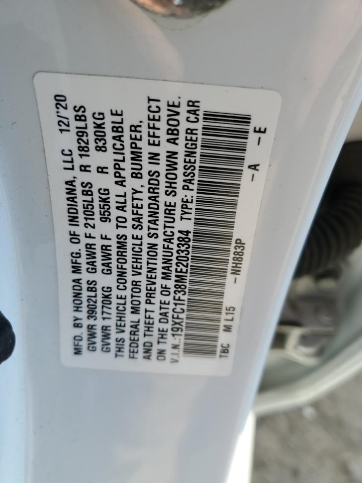2021 Honda Civic VIN 19XFC1F38ME203384 Copart auction photo, front end / rear end damage thumbnail 15