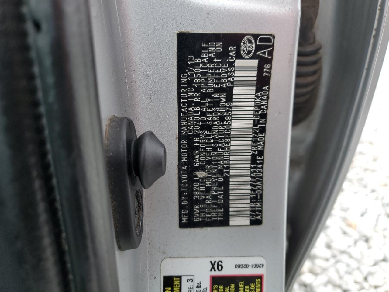 2014 Toyota Corolla VIN 2T1BURHE8EC058579 Copart auction photo, rear end / front end damage thumbnail 13