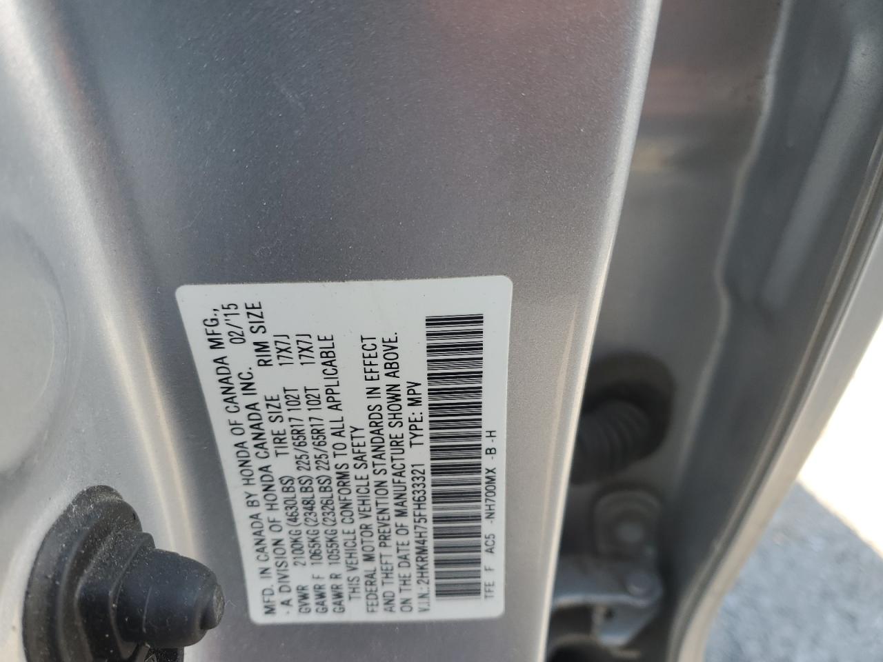 2015 Honda CR-V VIN 2HKRM4H75FH633321 Copart auction photo, undercarriage / all over damage thumbnail 12
