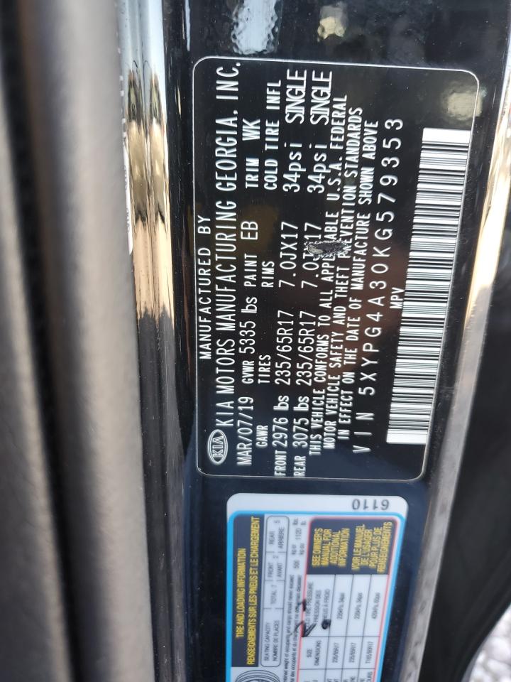 2019 KIA Sorento VIN 5XYPG4A30KG579353 Copart auction photo, front end / rear end damage thumbnail 13