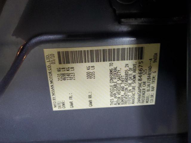 2010 Nissan Maxima VIN 1N4AA5AP9AC846675 Copart auction photo, front end damage thumbnail 13