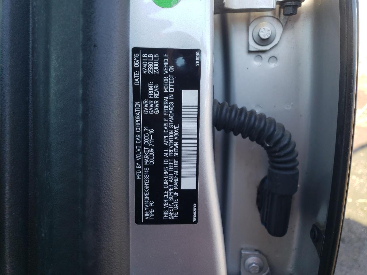 2017 Volvo V60 VIN YV140MEK4H1335149 Copart auction photo, burn / all over damage thumbnail 13