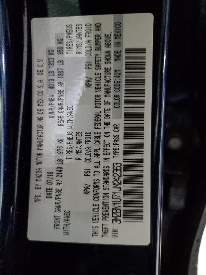 2018 Mazda 3 VIN 3MZBN1U71JM242363 Copart auction photo, side / minor dent/scratches damage thumbnail 13