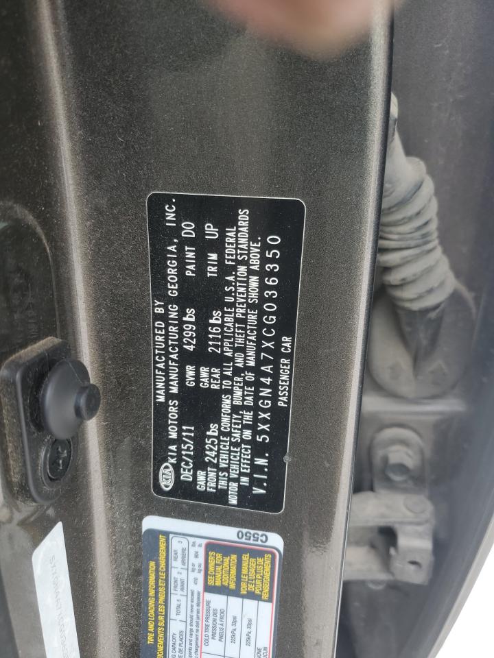 2012 KIA Optima VIN 5XXGN4A7XCG036350 Copart auction photo, all over damage thumbnail 12