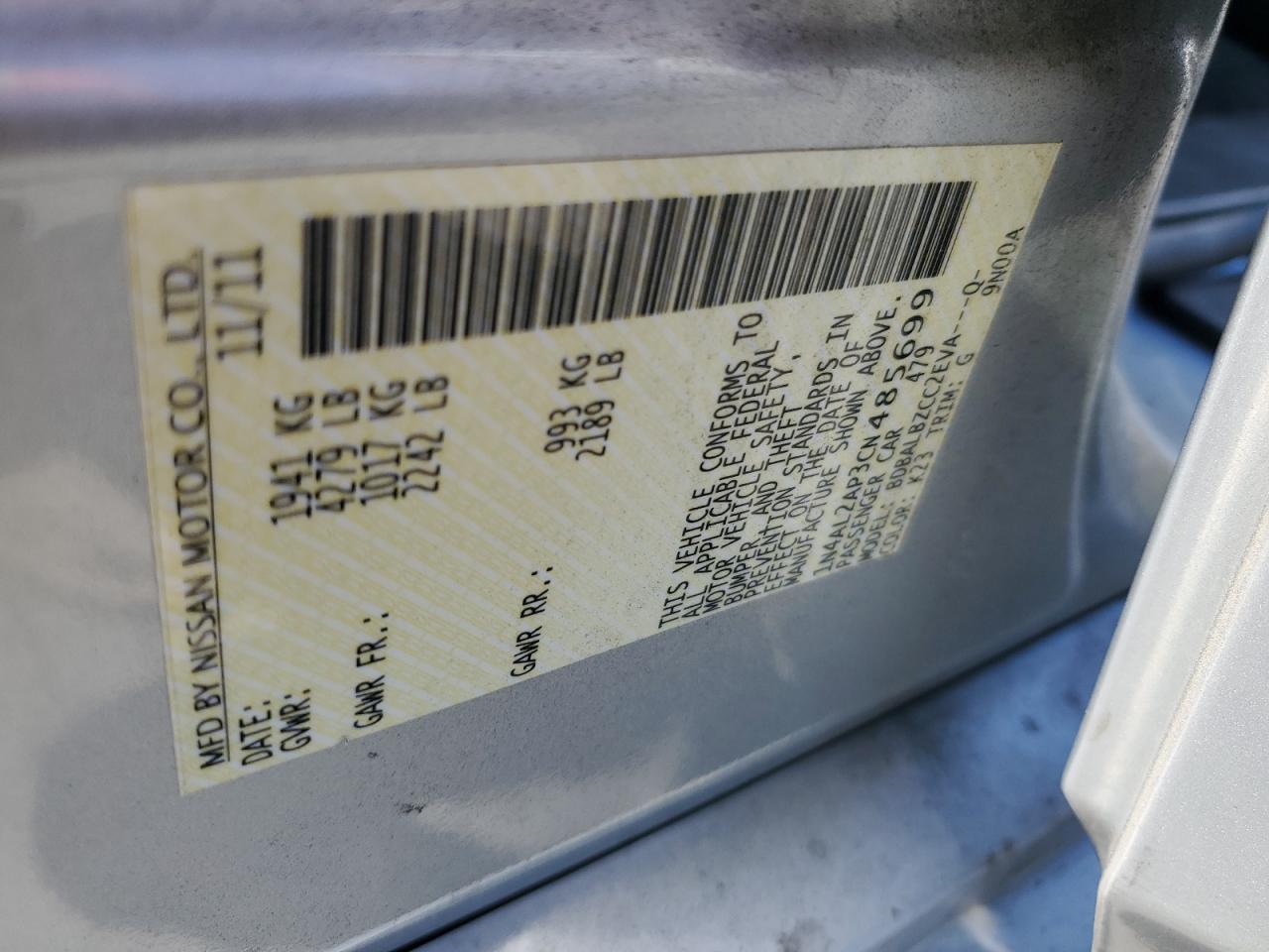 2012 Nissan Altima VIN 1N4AL2AP3CN485699 Copart auction photo, vandalism / front end damage thumbnail 13