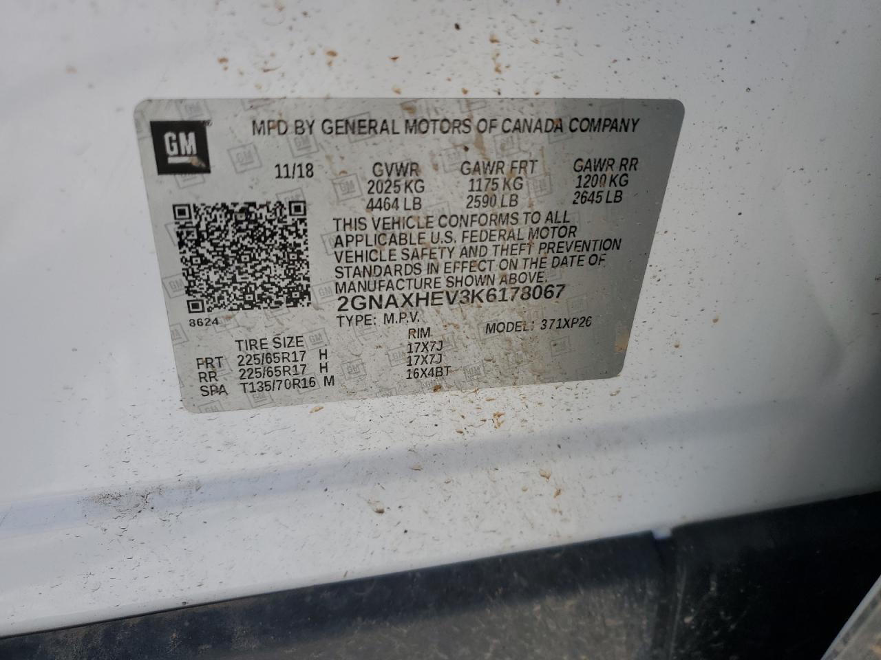 2019 Chevrolet Equinox VIN 2GNAXHEV3K6178067 Copart auction photo, undercarriage / front end damage thumbnail 13