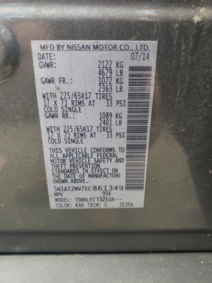 2014 Nissan Rogue VIN 5N1AT2MV7EC861349 Copart auction photo, front end / minor dent/scratches damage thumbnail 14