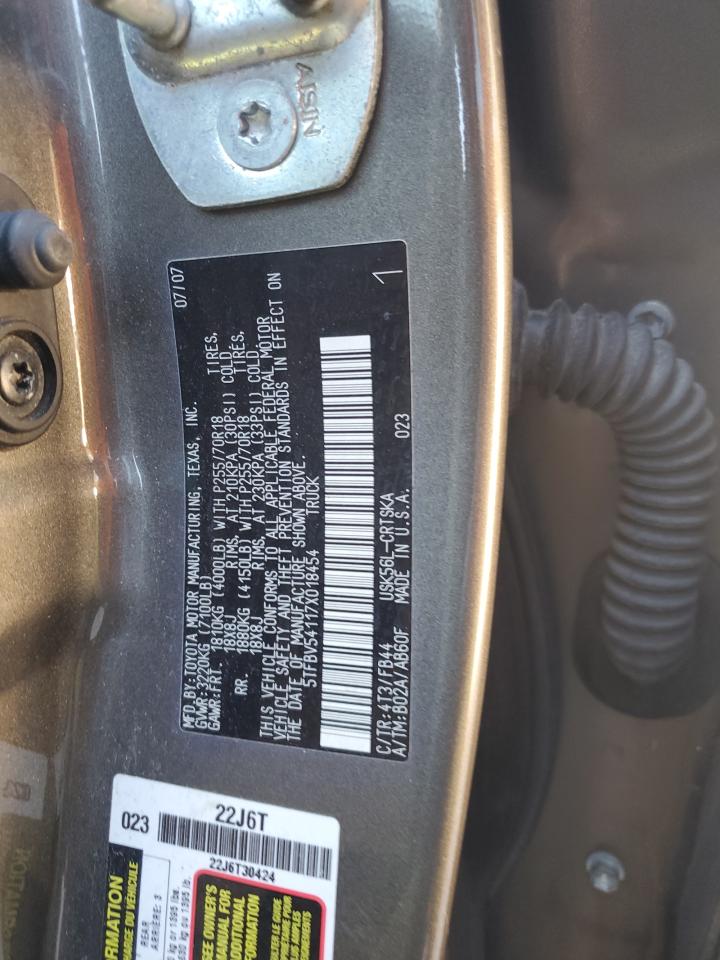 2007 Toyota Tundra VIN 5TFBV54117X018454 Copart auction photo, front end / side damage thumbnail 12