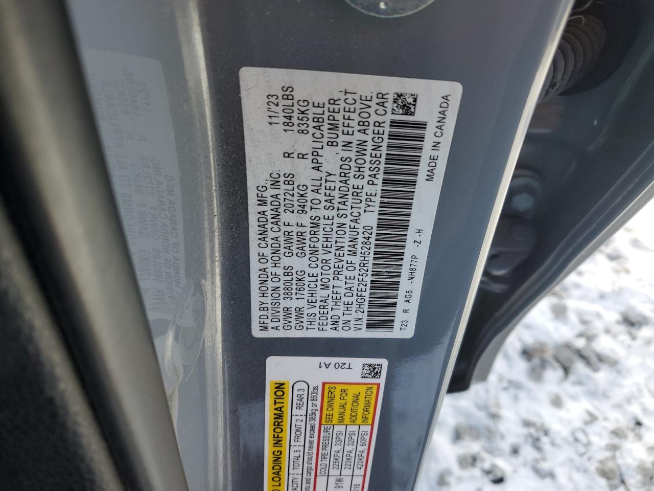 2024 Honda Civic VIN 2HGFE2F52RH528420 Copart auction photo, rear end / side damage thumbnail 13