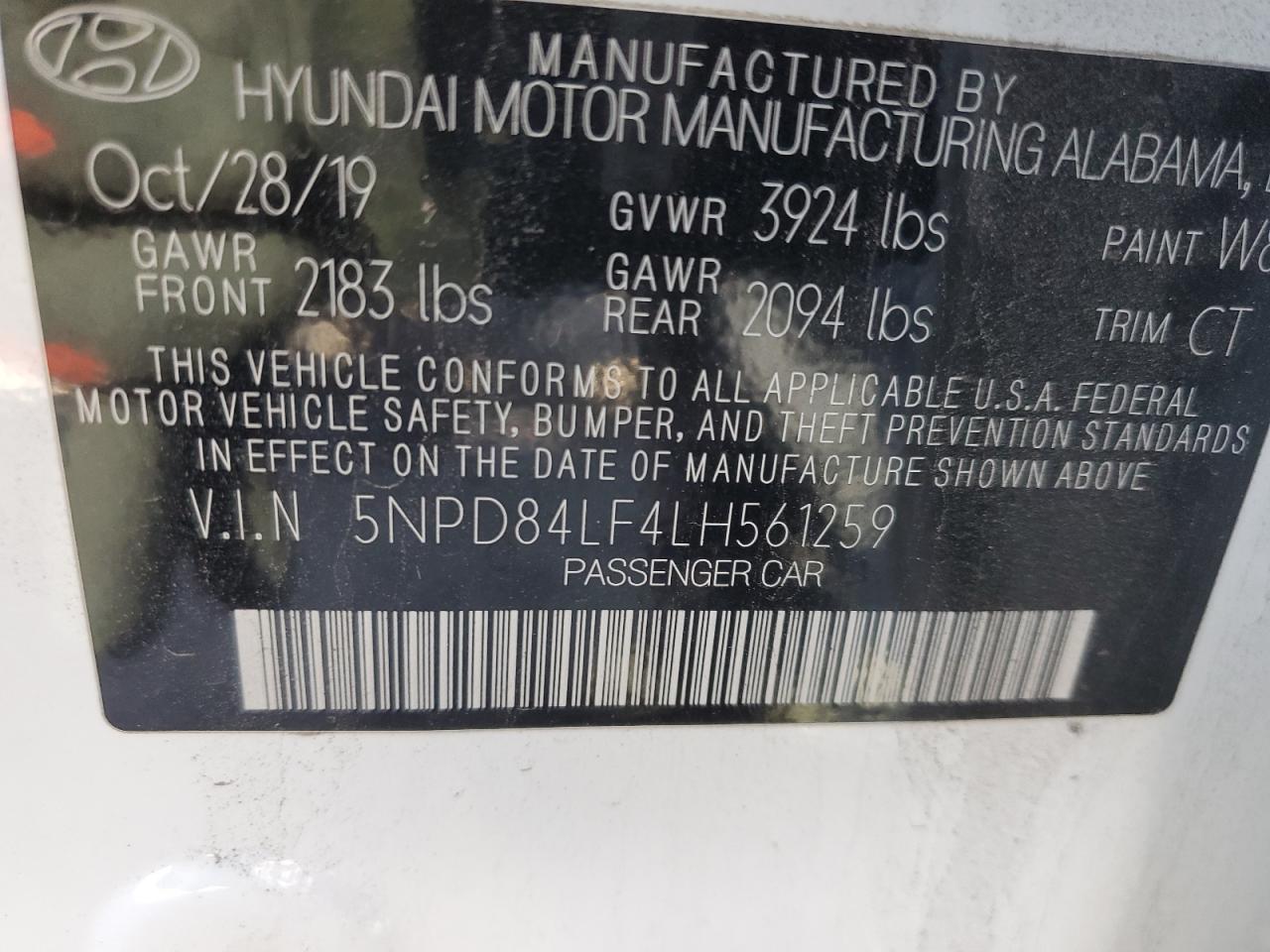 2020 Hyundai Elantra VIN 5NPD84LF4LH561259 Copart auction photo, front end damage thumbnail 13