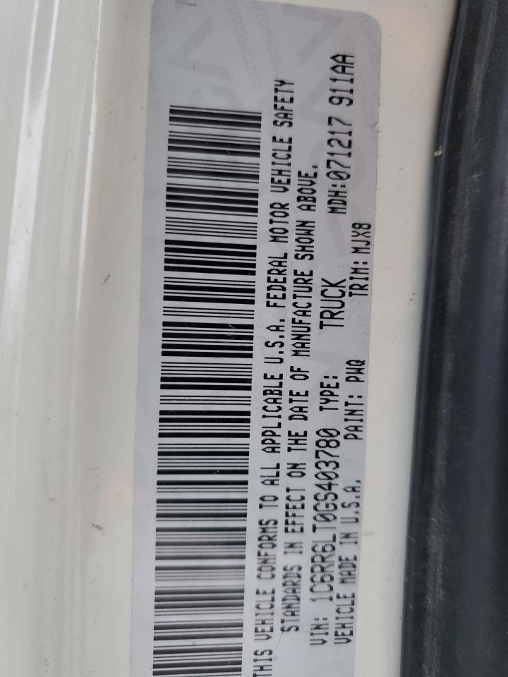 2016 RAM 1500 VIN 1C6RR6LT0GS403780 Copart auction photo, side / front end damage thumbnail 13