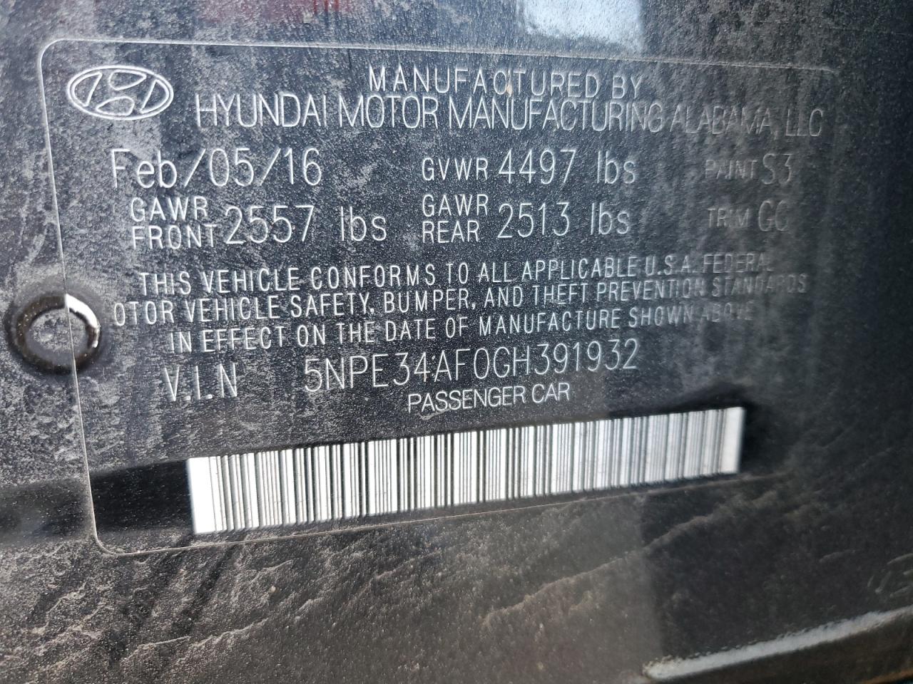 2016 Hyundai Sonata VIN 5NPE34AF0GH391932 Copart auction photo, side / rear end damage thumbnail 12